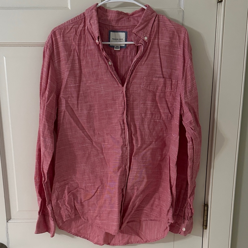 American Eagle Outfitters Casual Red/Pink Button-Down Shirt